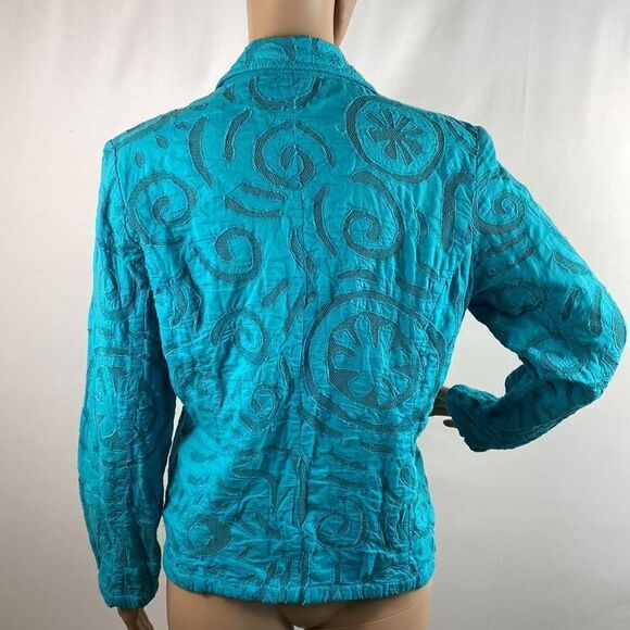 Chico’s turquoise color embroidered jacket blazer - Picture 4 of 7